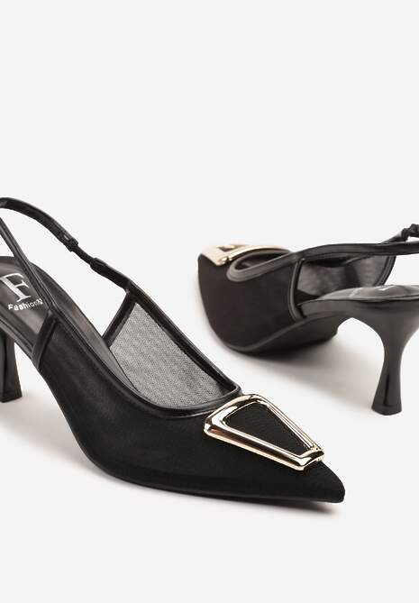 Czarne Siateczkowe Sandały na Obcasie z Klamerką Odiennea