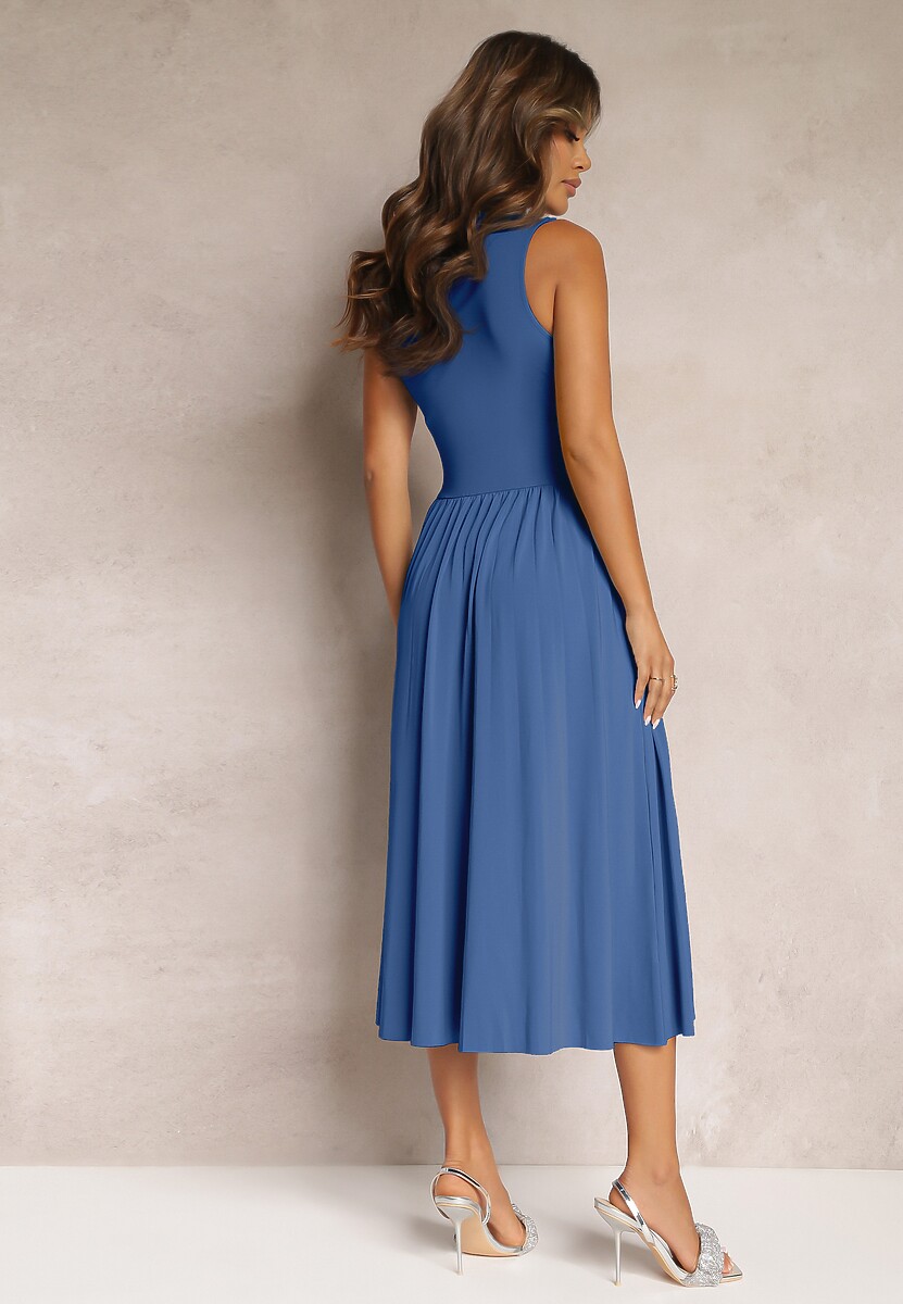 Niebieska Sukienka z Kopertowym Dekoltem i Plisowanym Dołem Anamarie