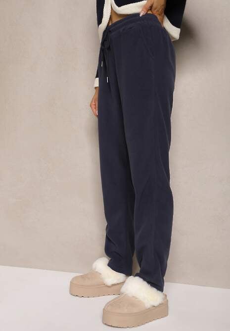 Granatowe Spodnie Dresowe z Gumką w Pasie Imith