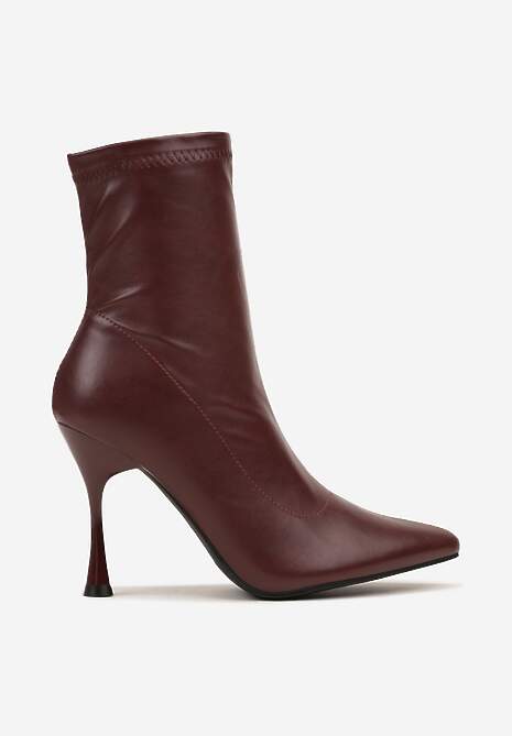 Bordowe Elastyczne Botki Vices na Klepsydrowym Obcasie Noraye