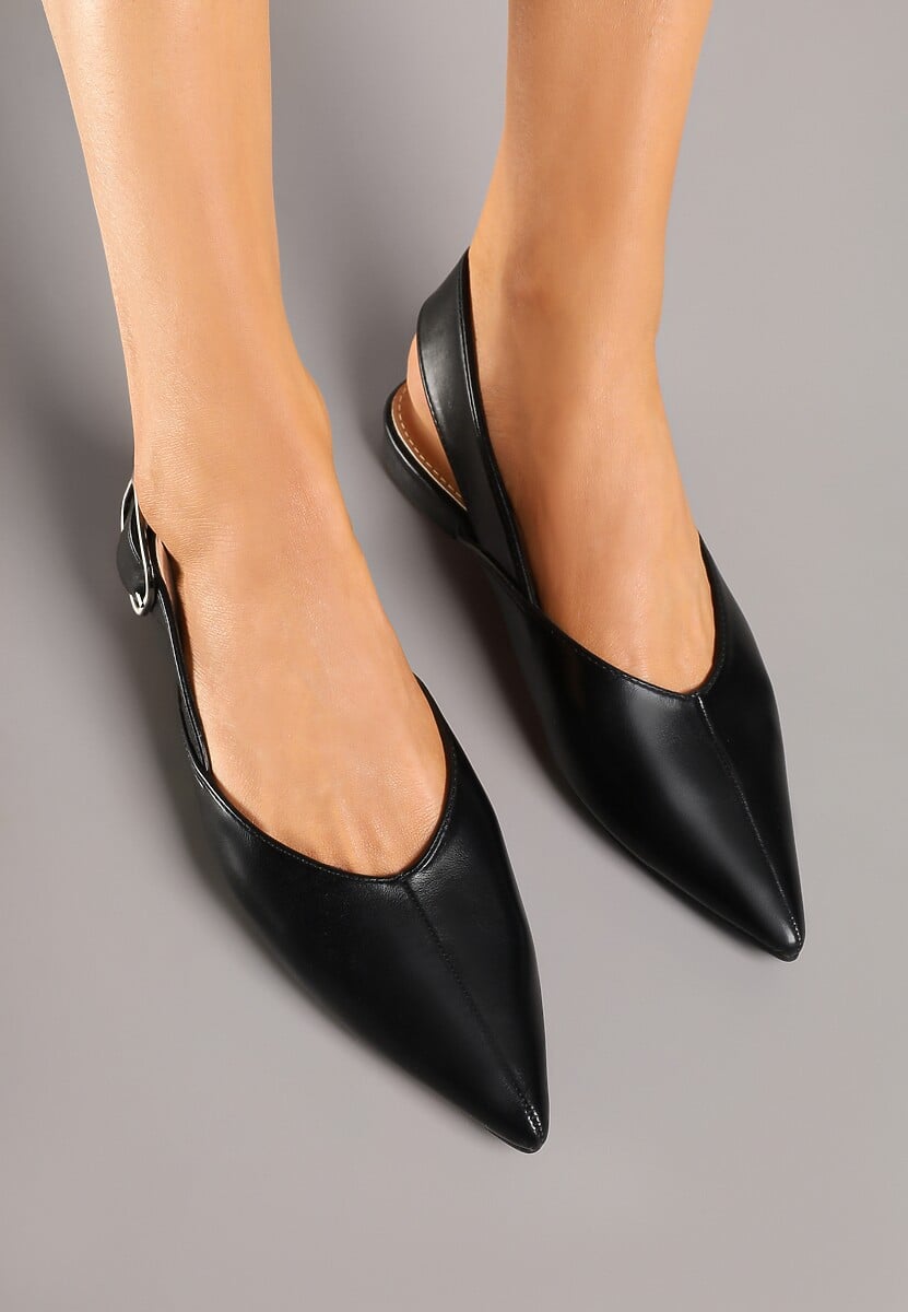 Czarne Sandały Typu Slingback Ozdobione Klamrą Banelias