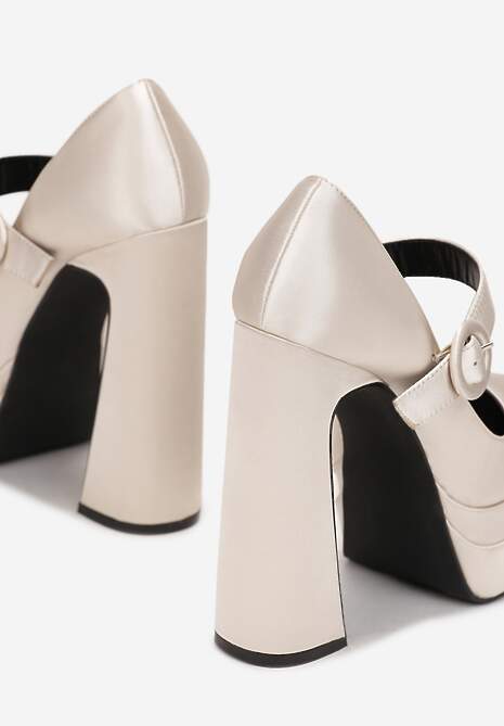 Beżowe Czółenka Satynowe na Wysokim Słupku i Platformie Zoyi