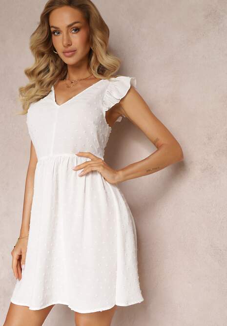 Biała Mini Sukienka z Odkrytymi Plecami Wykonana z Tkaniny Plumeti Telmolio