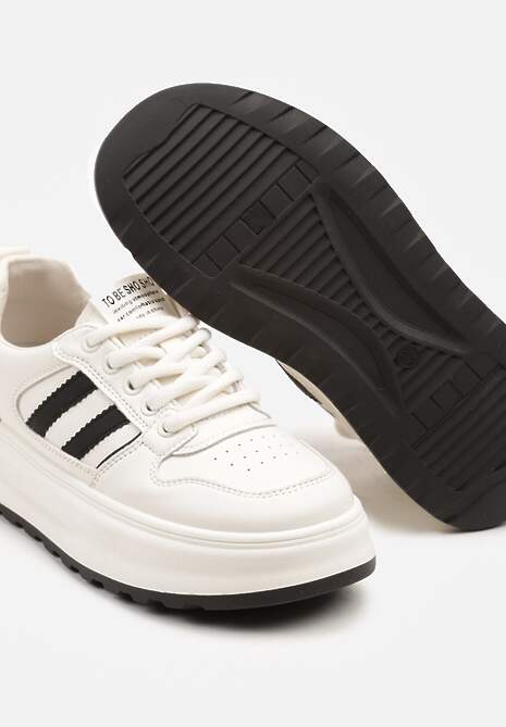 Beżowo-Czarne Sneakersy z Geometrycznym Wzorem Fonawia