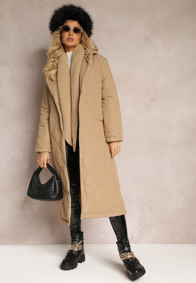 Biały Długi Płaszcz Kurtka Ozdobiona Pikowaniem Hamid