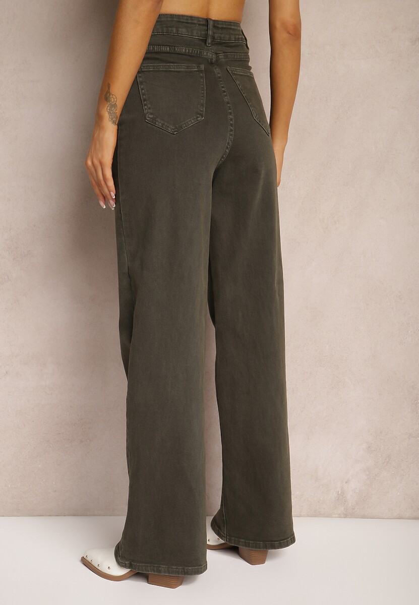 Ciemnozielone Jeansy Szerokie Phririope