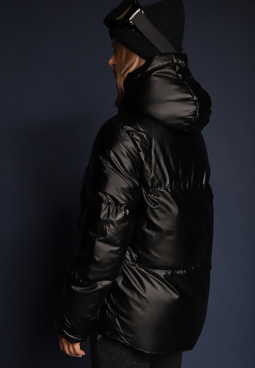 Czarna Pikowana Kurtka z Kapturem Natta