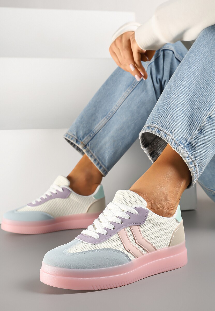 Różowo-Niebieskie Sneakersy Tenisówki Ozdobione Paskami Falovinia