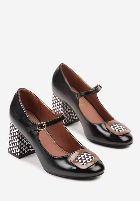 Czarne Retro Czółenka Vices w Stylu Mary Jane ze Skórzaną Wkładką Vedvire