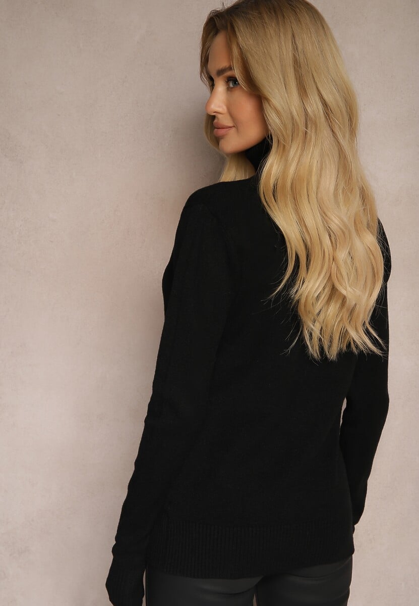 Czarny Golf Sweter o Dopasowanym Kroju z Kaszmirem Zairith