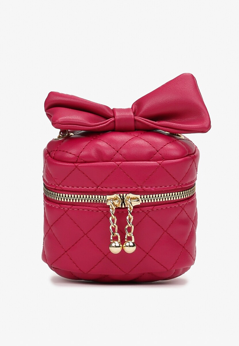 Fuksjowa Kwadratowa Pikowana Torebka z Ozdobną Kokardą i Suwakami Vianefa