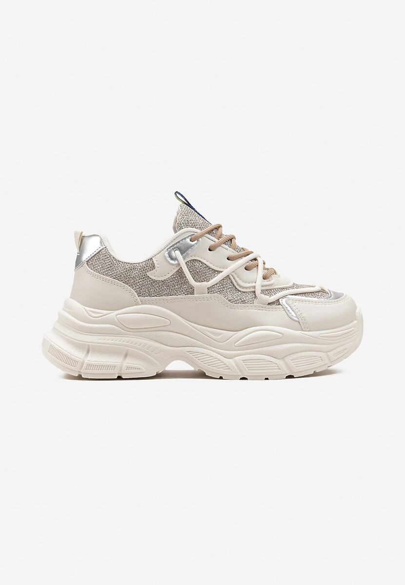 Złote Sneakersy na Grubej Podeszwie z Brokatem Giggsia