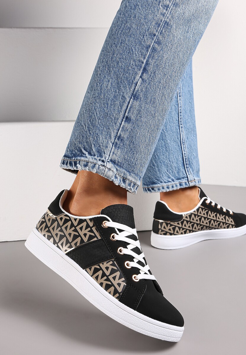 Czarne Sneakersy z Printem Casica