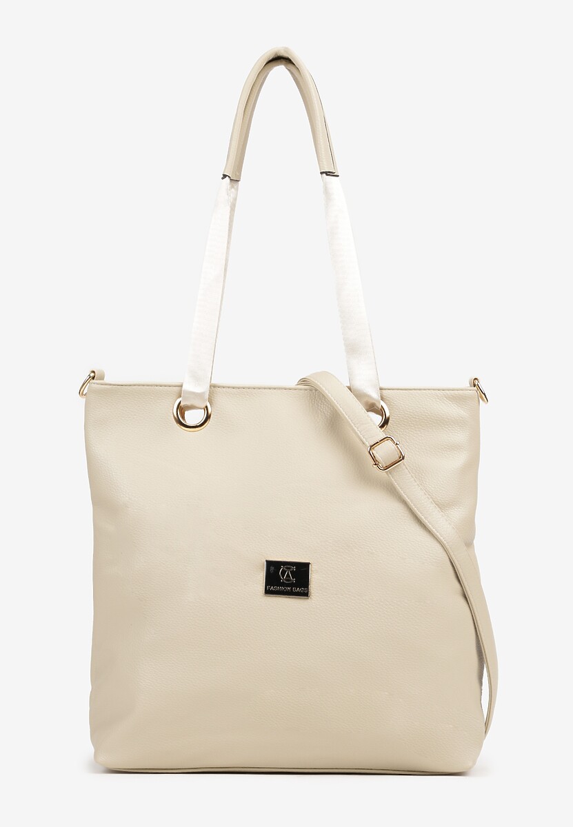 Jasnobeżowa Torebka Typu Shopperka Ozdobiona Metalicznymi Aplikacjami Gonevia