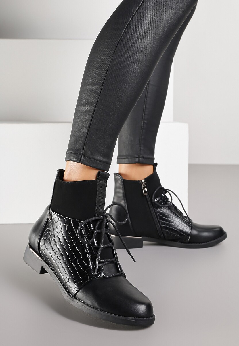 Jasnobrązowe Botki Vices w Stylu Trzewików z Motywem Skóry Krokodyla Alirriva