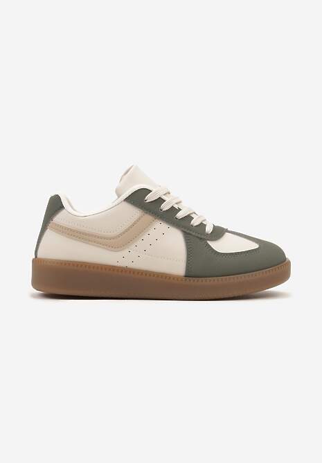 Zielone Sneakersy na Niskiej Platformie z Metalicznymi Wstawkami Dalivia