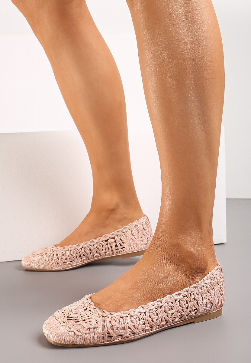 Różowe Balerinki na Płaskiej Podeszwie z Ażurowym Wzorem z Plecionki Erolani