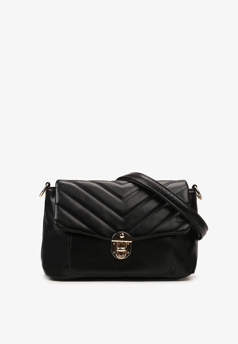 Czarna Kopertówka Torebka z Pikowaniem i Odpinanym Paskiem Rhianona