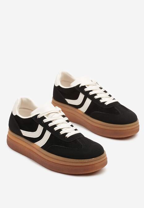 Czarne Sneakersy Typu Kultowe Tenisówki na Niskiej Platformie Olritia