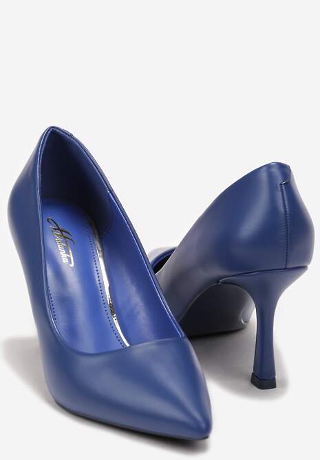 Niebieskie Szpilki z Ekoskóry na Szpiczastym Noskiem Casson