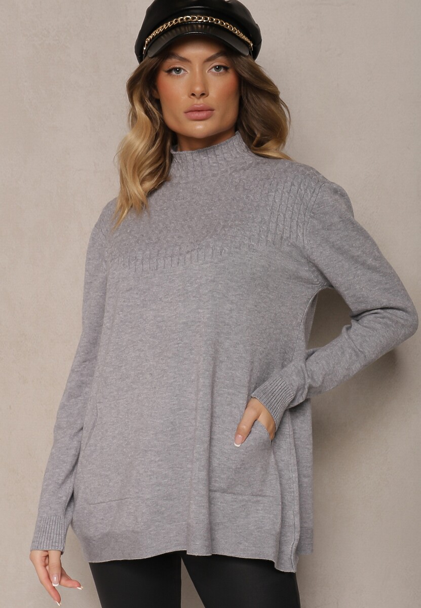 Bordowy Sweter Półgolf z Bawełną i Kieszenią z Przodu Emittes