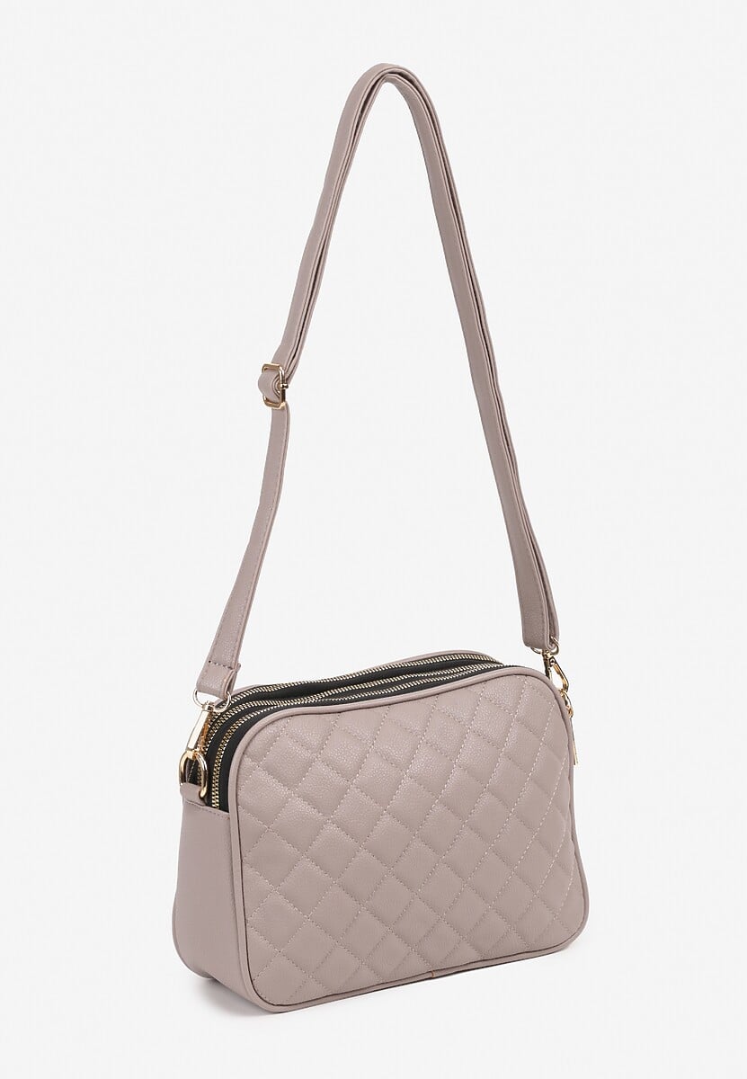 Szara Pikowana Torebka Ozdobiona Aplikacją i Paskiem z Regulacją Polila