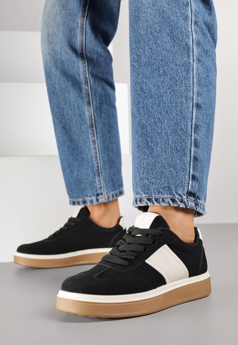 Czarne Sneakersy na Kauczukowej Podeszwie Claside