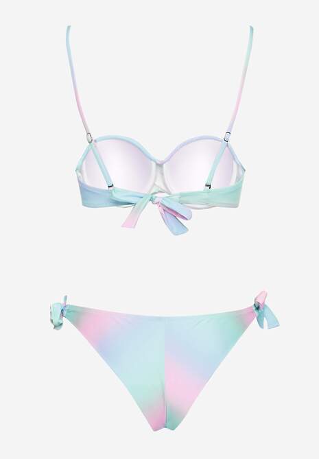 Jasnoniebieskie Bikini Majtki Typu Figi i Biustonosz z Marszczeniem w Geometryczny Wzór Kinnira