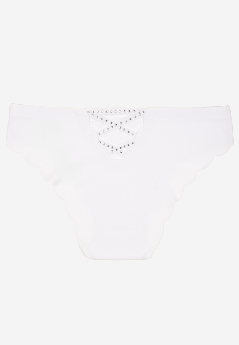 Białe Majtki Bezszwowe Ozdobione Cyrkoniami i Falbanką Pillissea