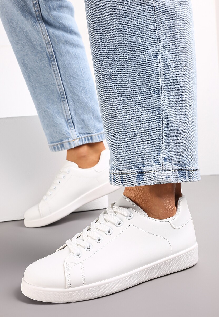 Biało-Czarne Sneakersy na Płaskiej Podeszwie z Ozdobną Wstawką i Sznurowaniem Neotine