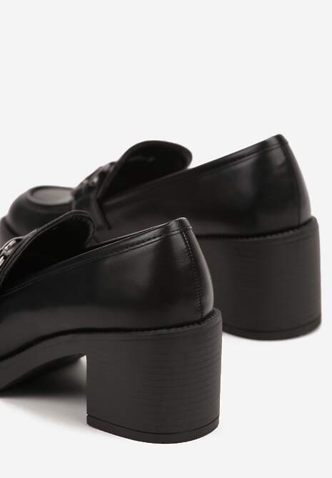 Czarne Wsuwane Półbuty na Słupku z Metalową Klamrą Urefia