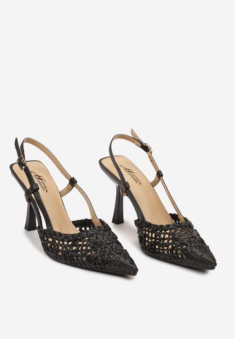 Czarne Plecione Sandały na Szpilce bez Pięty Nettella