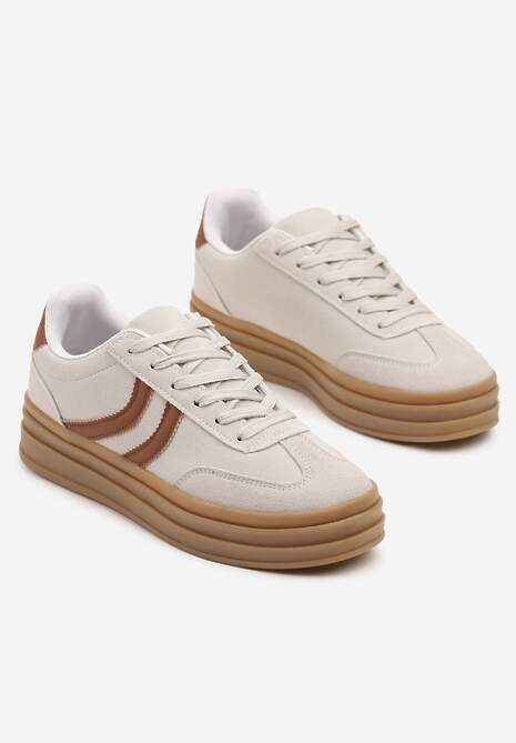 Szare Sneakersy Typu Kultowe Tenisówki na Grubej Podeszwie z Tłoczeniem Lisanitea