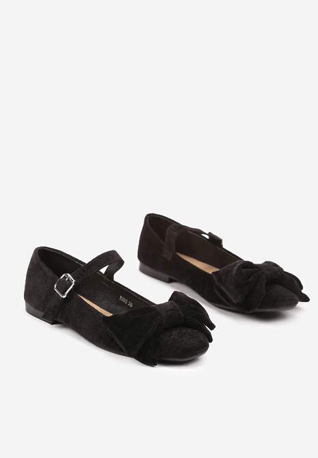 Czarne Balerinki na Płaskiej Podeszwie na Sprzączkę Ozdobione Kokardą Sailora