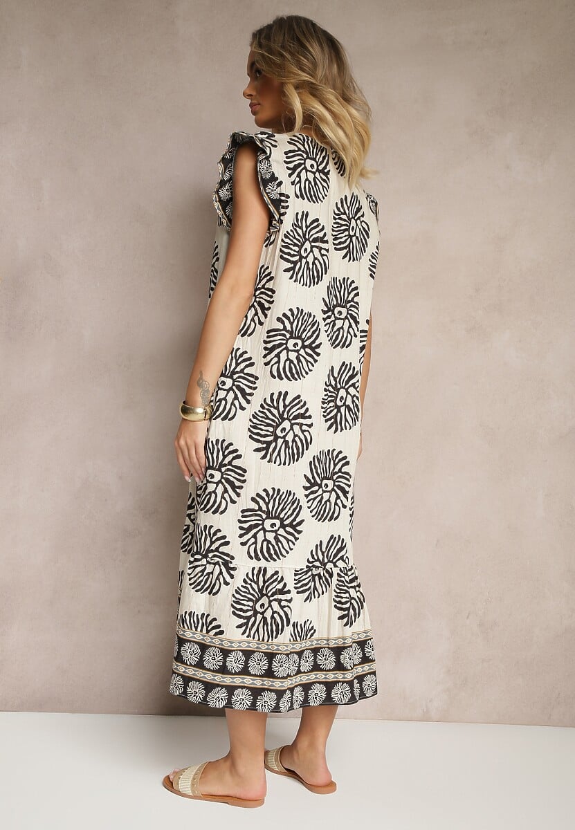 Czarna Sukienka Koszulowa z Wiskozą w Geometryczny Wzór Boredis