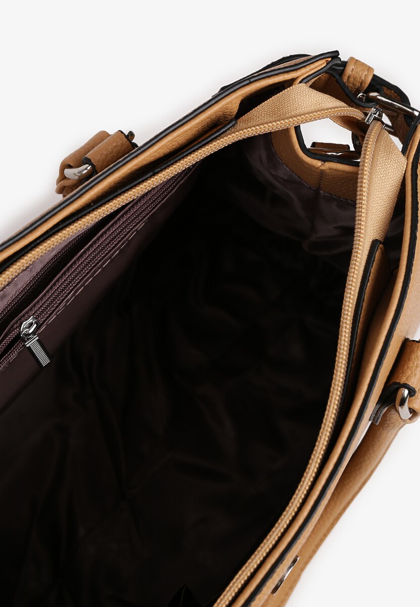 Ciemnobeżowa Torebka Ozdobiona Klapą i Metaliczną Wstawką Jonavia