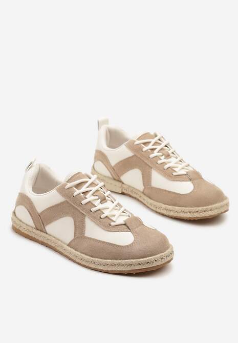 Ciemnobeżowe Sneakersy Kultowe Tenisówki z Podeszwą Zdobioną Plecionką Zarorella