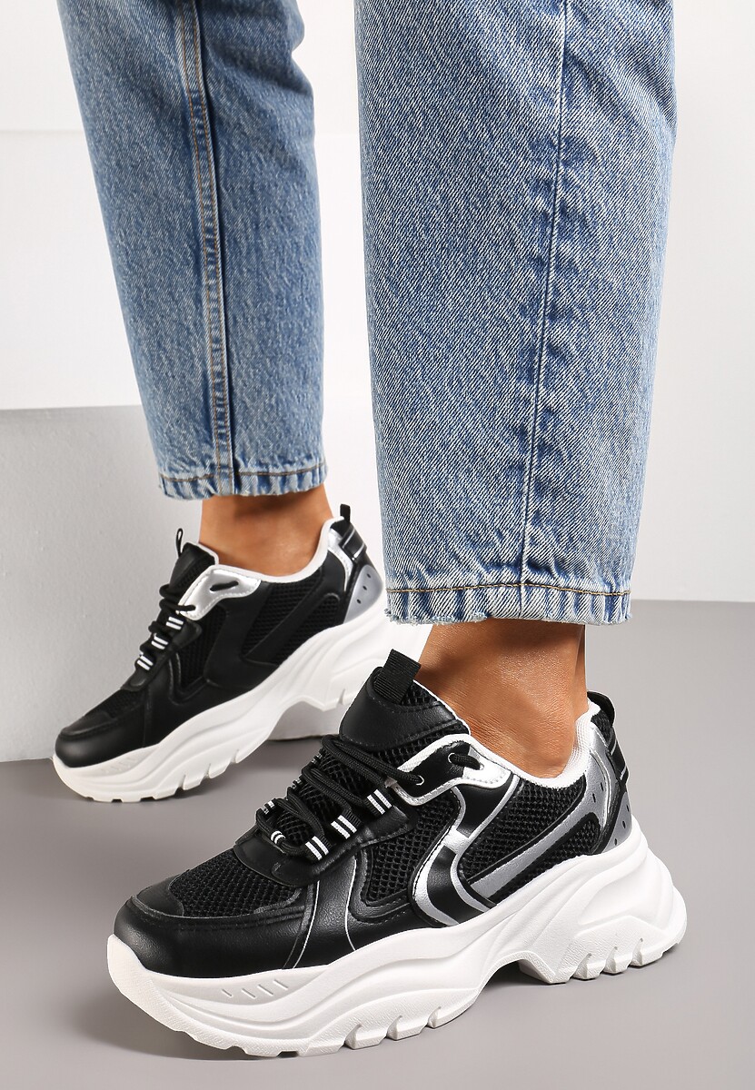 Beżowe Sneakersy z Przeszyciami i Wstawkami z Metalicznej Ekoskóry Tineal