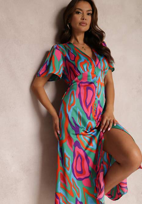 Zielono-Różowa Sukienka Eudathe