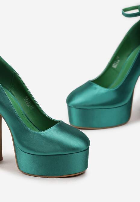 Zielone Czółenka Satynowe na Platformie i Słupku Enalae