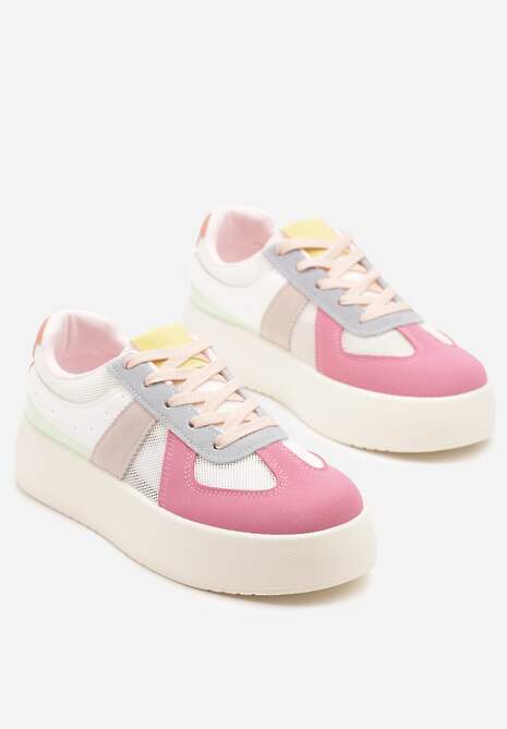 Różowo-Niebieskie Sneakersy Typu Kultowe Tenisówki na Grubej Podeszwie Nanessa