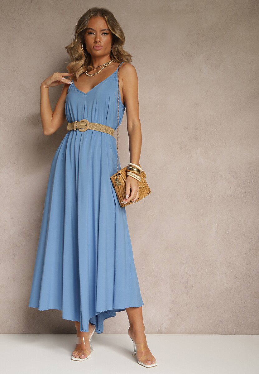 Niebieska Sukienka z Wiskozy Harmameia