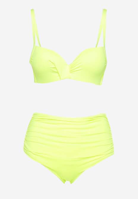 Jasnozielone Bikini Usztywniany Biustonosz na Regulowanych Ramiączkach i Majtki z Wysokim Stanem Olamarie