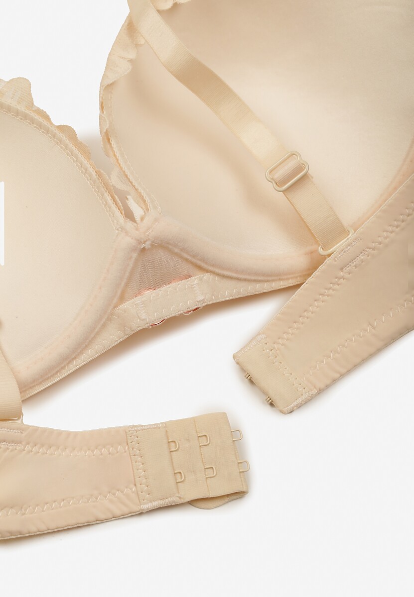 Jasnobeżowy Koronkowy Biustonosz Ozdobiony Metaliczną Aplikacją Mirzedi