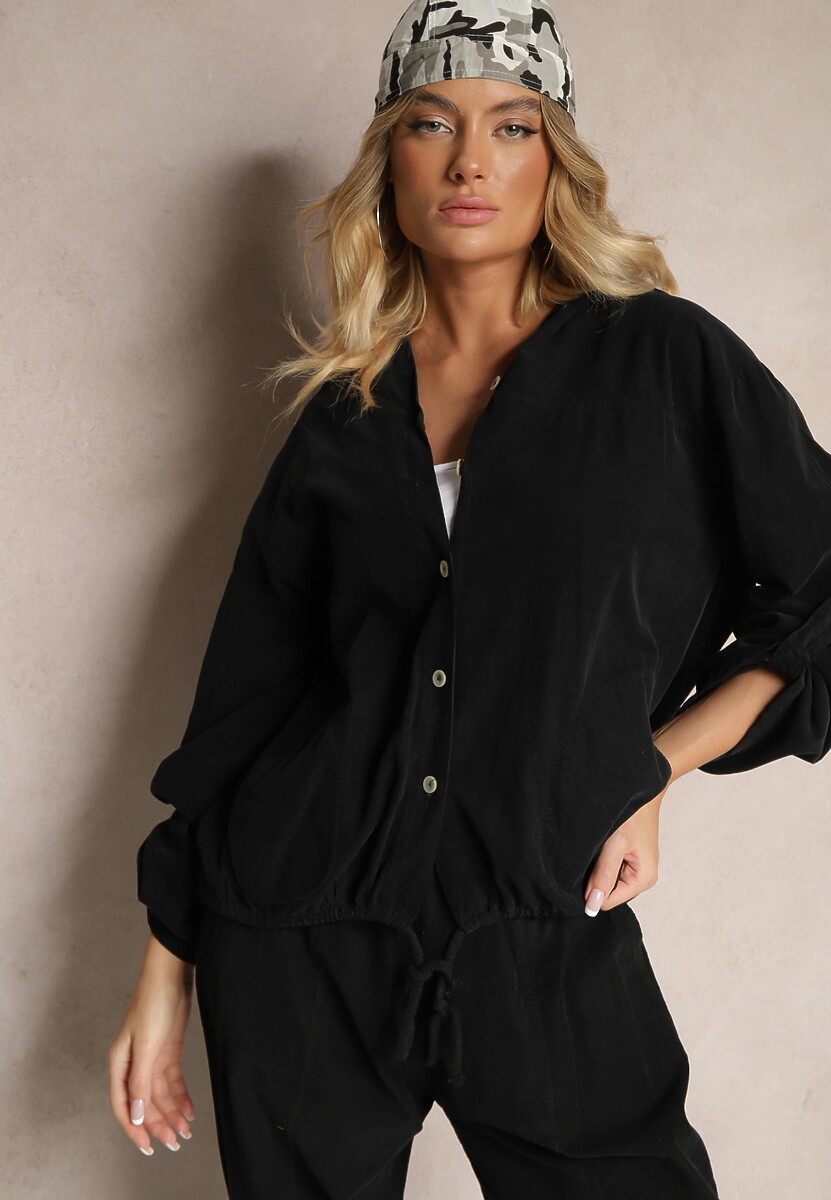 Szara Koszula z Bawełny o Luźnym Kroju z Kapturem i Ściągaczem Felanira