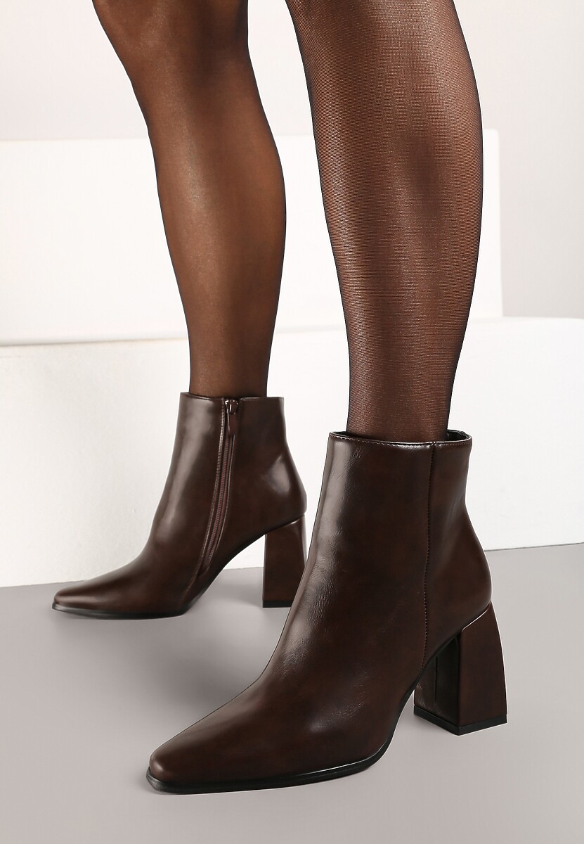 Brązowe Casualowe Botki na Słupku Linnorelia