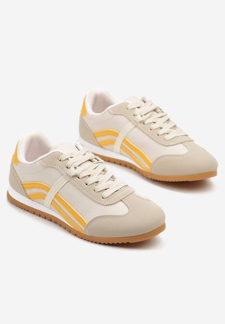 Beżowo-Pomarańczowe Sneakersy Typu Klasyczne Tenisówki Zdobione Przeszyciami Zardiva
