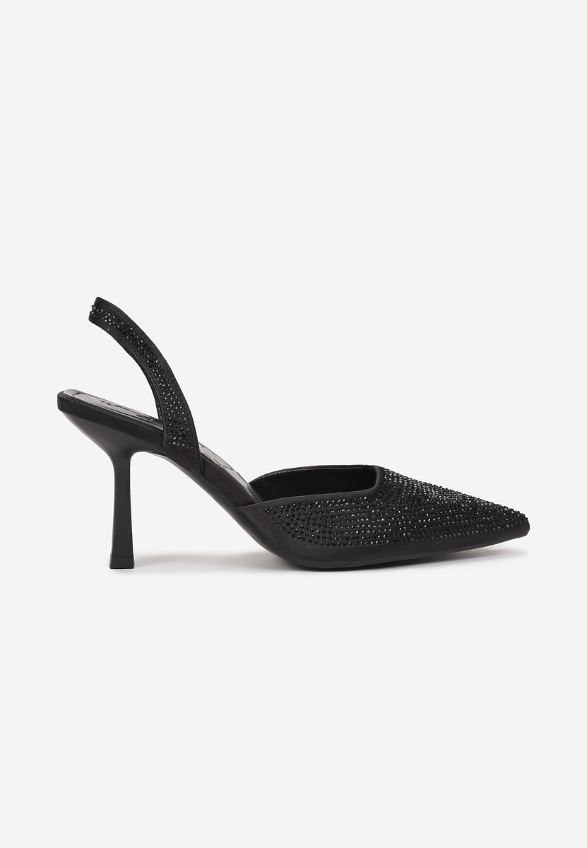 Czarne Czółenka z Cyrkoniami i Szpiczastym Noskiem Longam