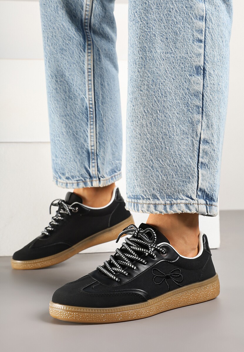 Czarne Sneakersy Tenisówek ze Wzorem Kokardki Maritiela