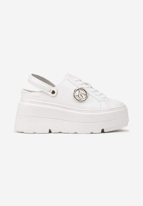 Białe Sneakersy Vices na Platformie z Tłoczeniem Paskiem na Pięcie i Metaliczną Aplikacją Selfedi